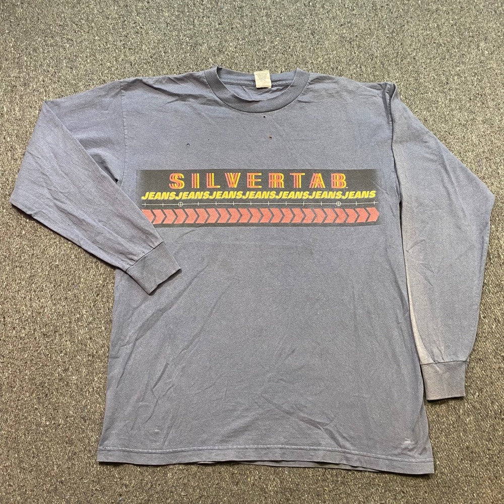 Levi SilverTab TShirt Sz L Mens Blue‎ Grunge 90s Made in USA Long Sleeve Graphic